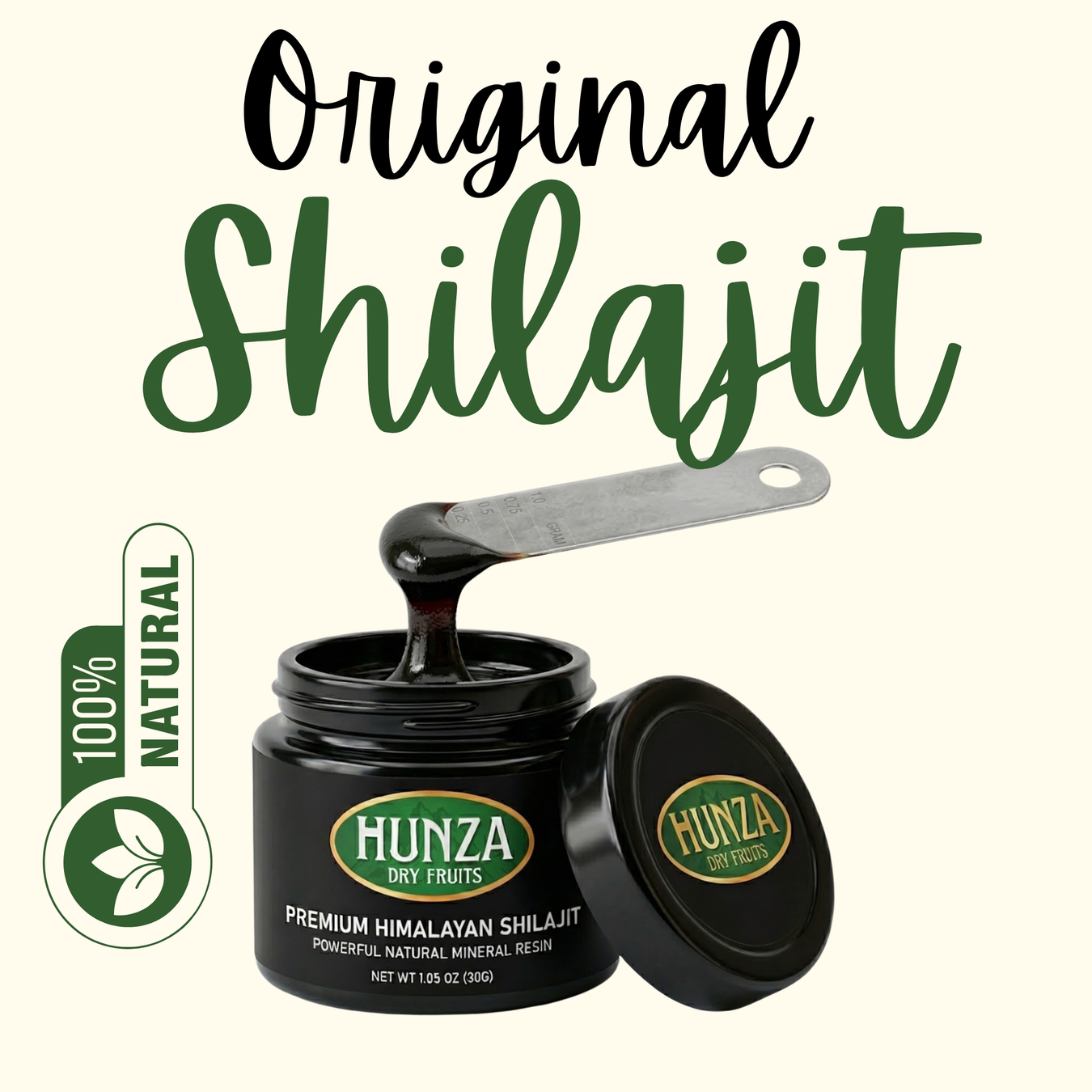Premium pure black shilajit resin from Hunza in sealed glass jars